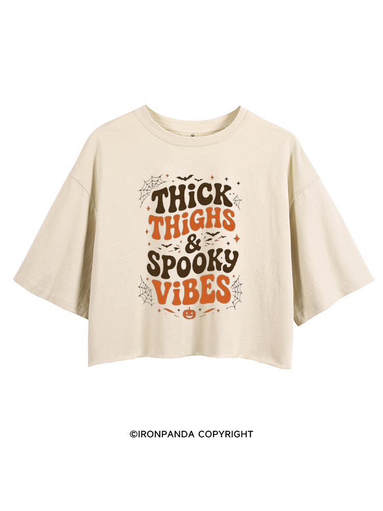Thick Thighs And Spooky Vibes Skeleton Halloween CROP TOPS