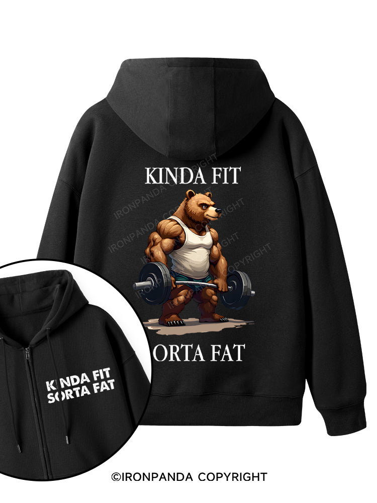 KINDA FIT SORTA FAT MUSCLE BEAR Double-Sided Printed Fleece Zip Up Hoodie