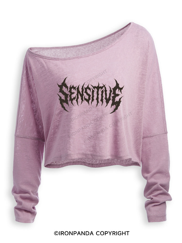 Sensitivity and Empathy is a Strength Off Shoulder Long Sleeve Crop Top