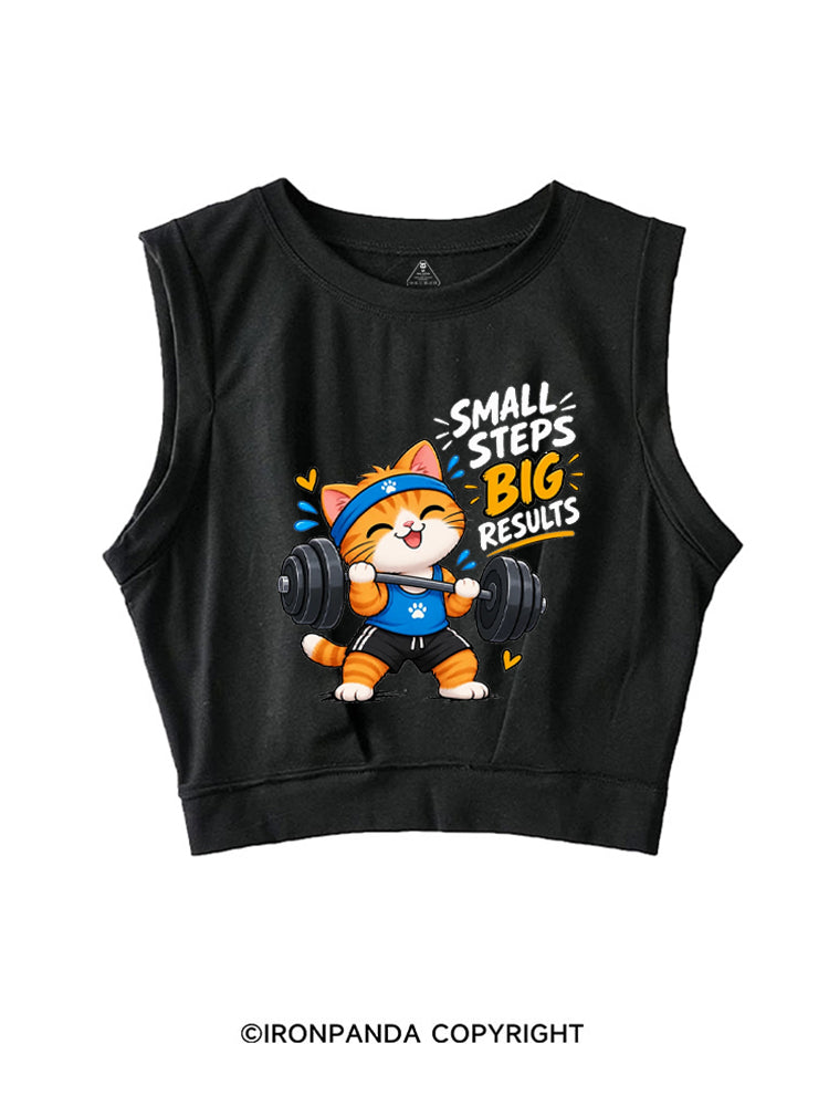 Small Steps Big Results Cute Cat Motivation SLEEVELESS CROP TOPS