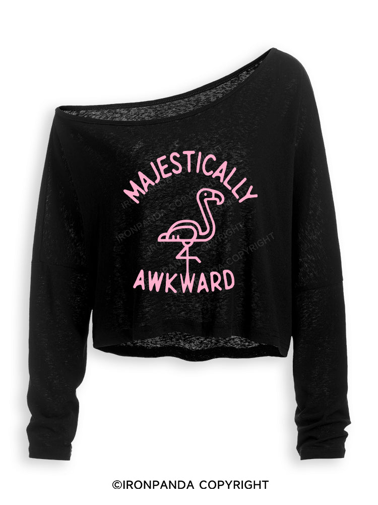 MAJESTICALLY AWKWARD Off Shoulder Long Sleeve Crop Top