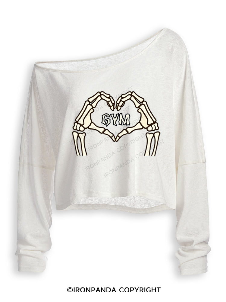 DEAD INSIDE BUT STILL LOVE GYM Off Shoulder Long Sleeve Crop Top