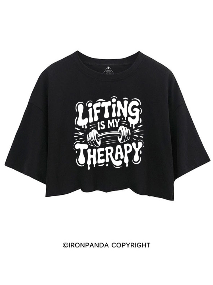 LIFTING IS MY THERAPY POSITIVE GYM VIBE CROP TOPS