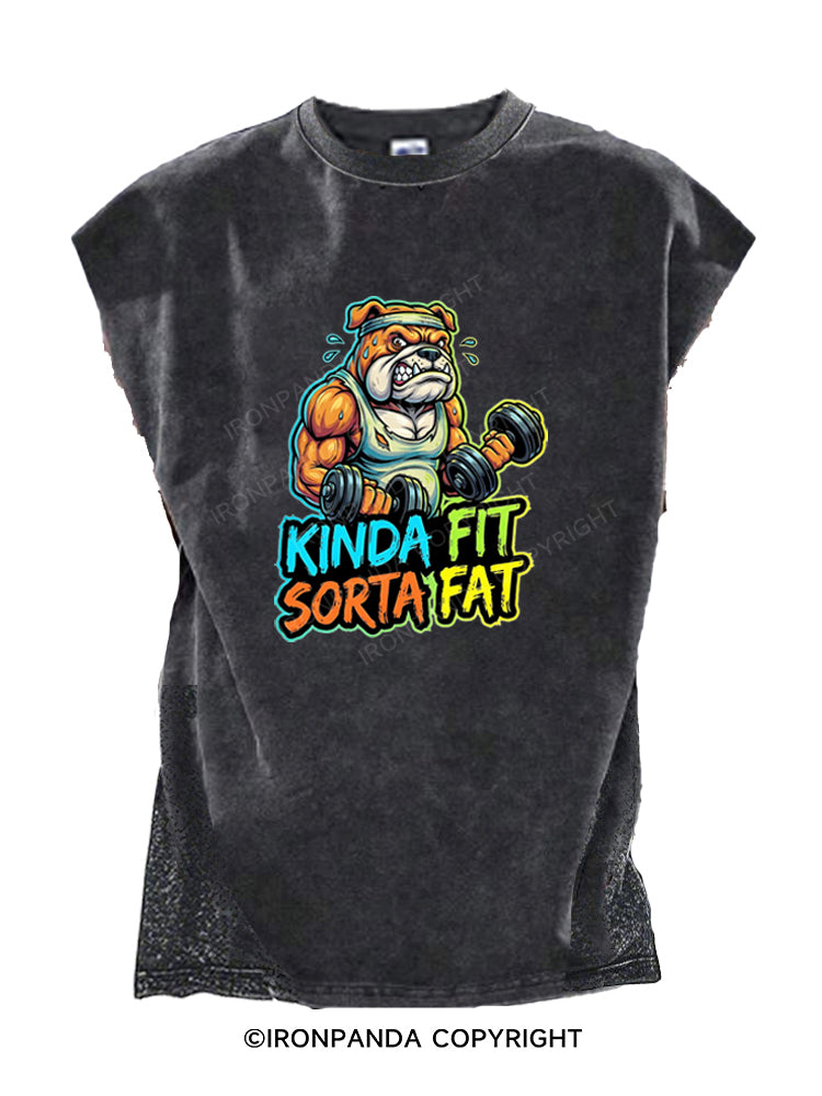 Kinda Fit Sorta Fat Funny Bulldog Weightlifting Cut Off Tank