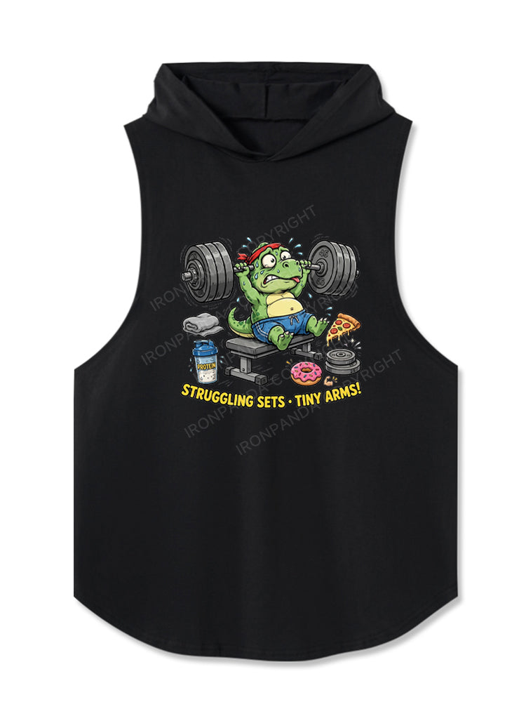 Funny T-Rex Struggling Sets Tiny Arms Hooded Tank
