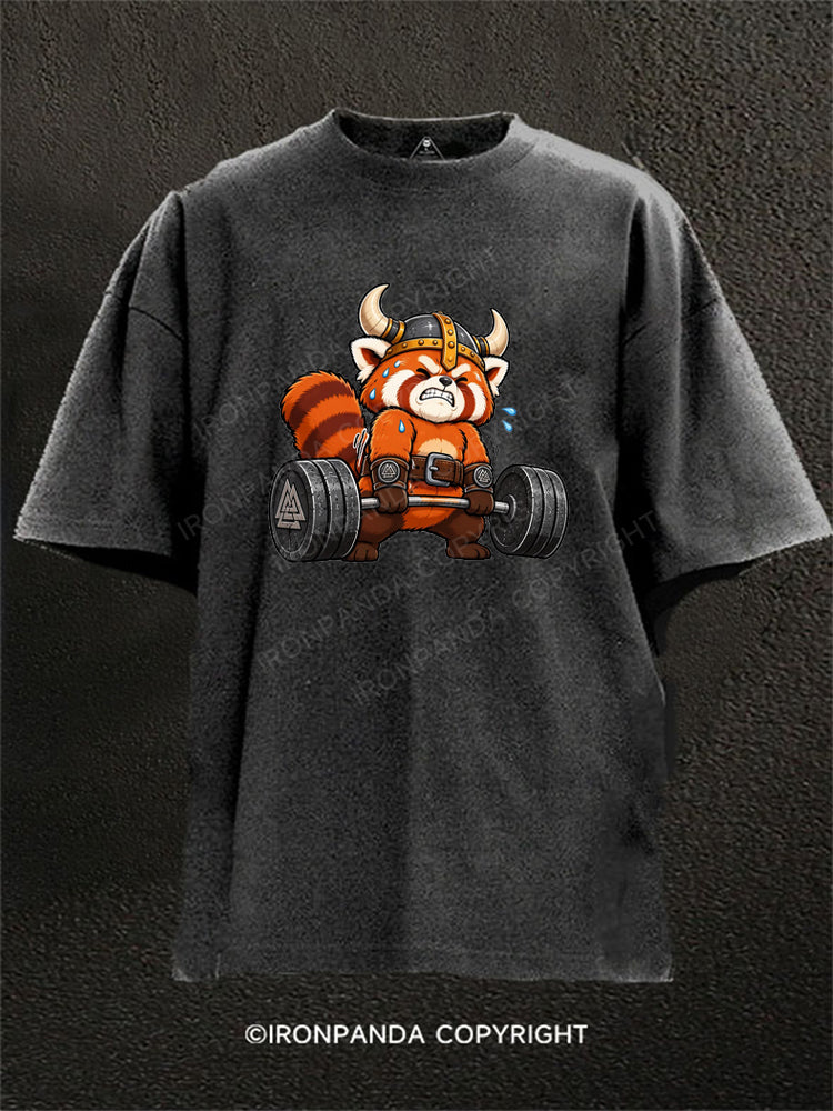 Cute Red Panda Viking Washed Gym Shirt
