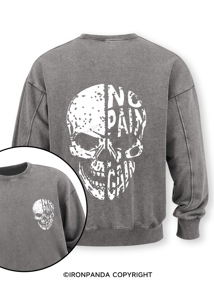 No pain No gain Skull Face Double-Sided Printed Washed Sweatshirt