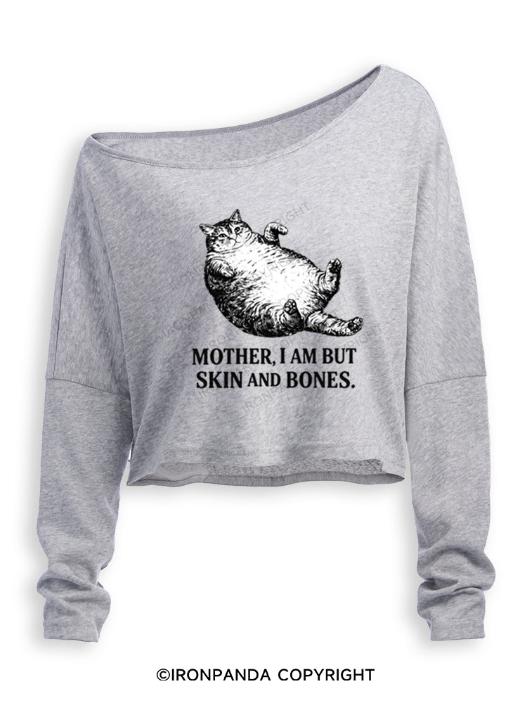 Mother I Am But Skin And Bones Cat Funny Off Shoulder Long Sleeve Crop Top