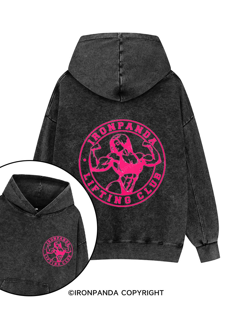 IRONPANDA LIFTING CLUB Printed Washed Gym Hoodie