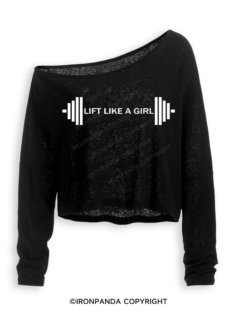 LIFT LIKE A GIRL Off Shoulder Long Sleeve Crop Top