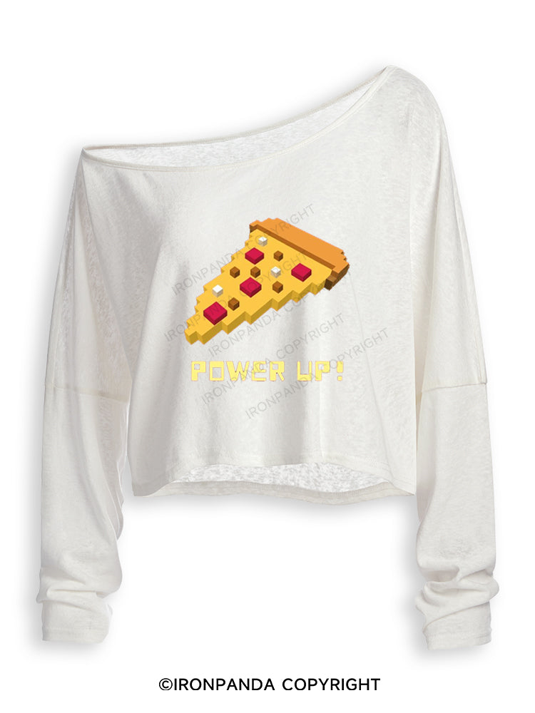 POWER UP! CHEAT DAY PIZZA Off Shoulder Long Sleeve Crop Top