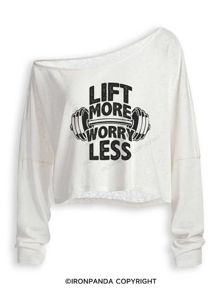 Lift More Worry Less Positive Gym Off Shoulder Long Sleeve Crop Top