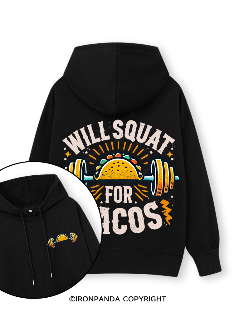 WILL SQUAT FOR TACOS Double-Sided Printed Classic Gym Hoodie