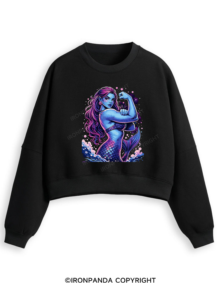 STRONG MERMAID SHOWS OFF BICEPS Fleece Crop Sweatshirt