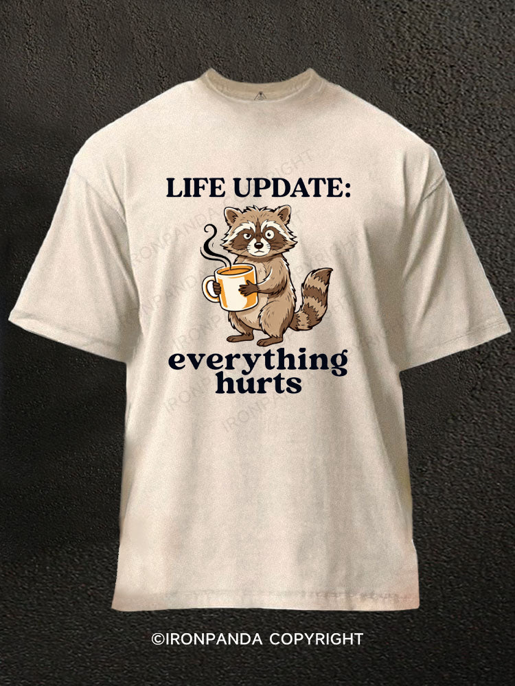 Life Update Everything Hurts Funny Raccoon Washed Gym Shirt