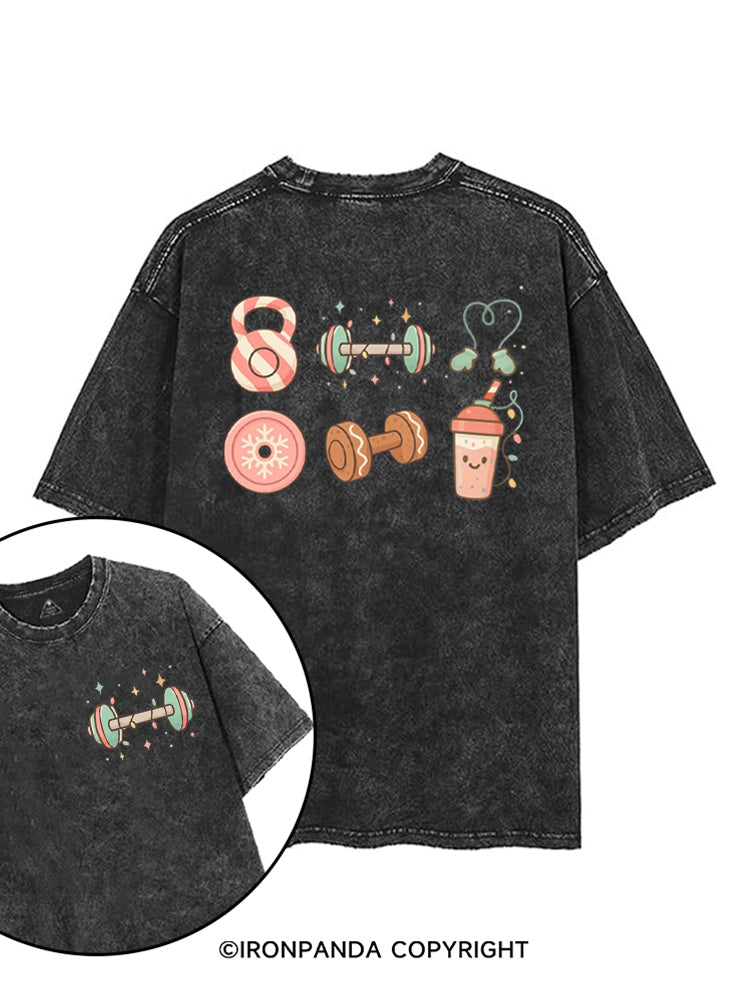 Candy Cane Kettlebell & Cookie Dumbbell Xmas printed Gym Shirt