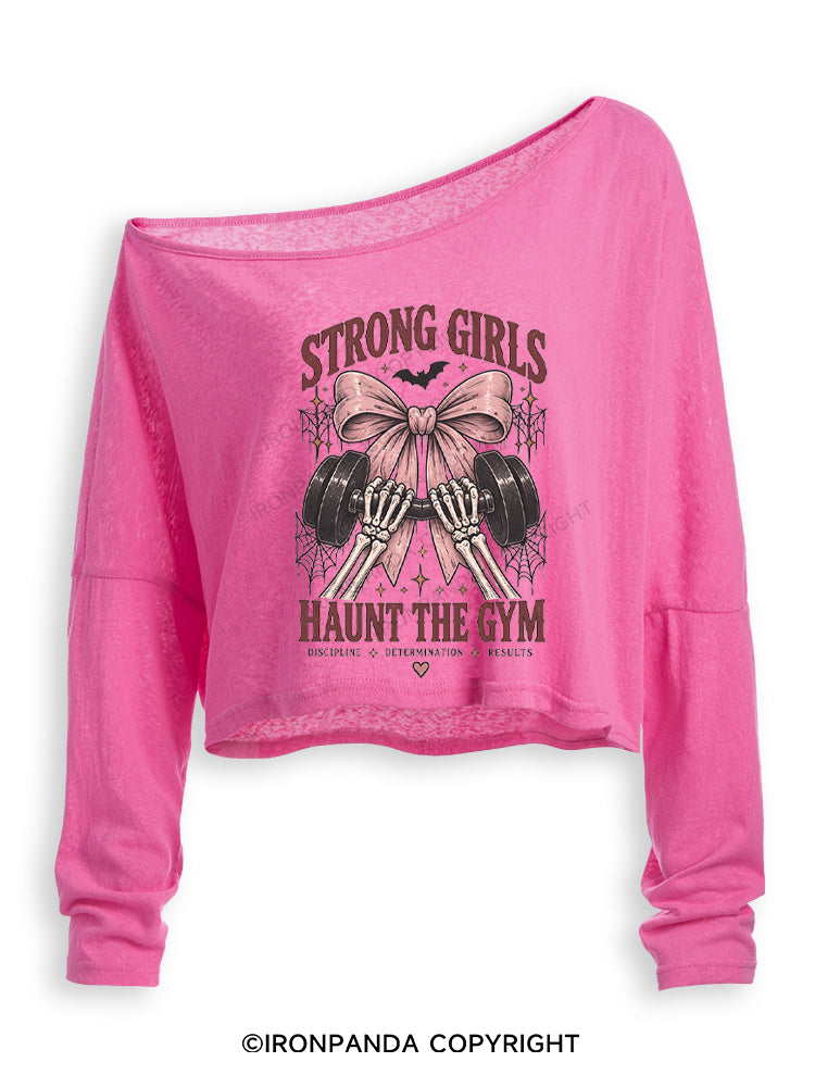 Strong Girls Haunt the Gym Spooky Halloween Off Shoulder Long Sleeve Crop Top