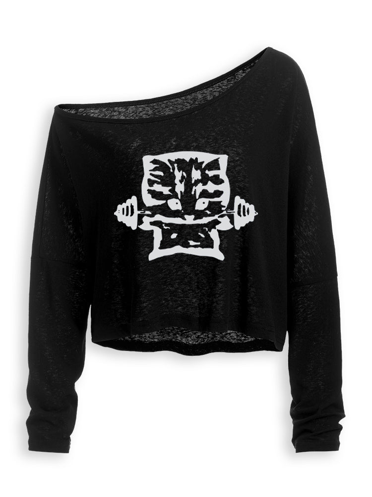 BUFF KITTEN FITNESS Off Shoulder Long Sleeve Crop Top