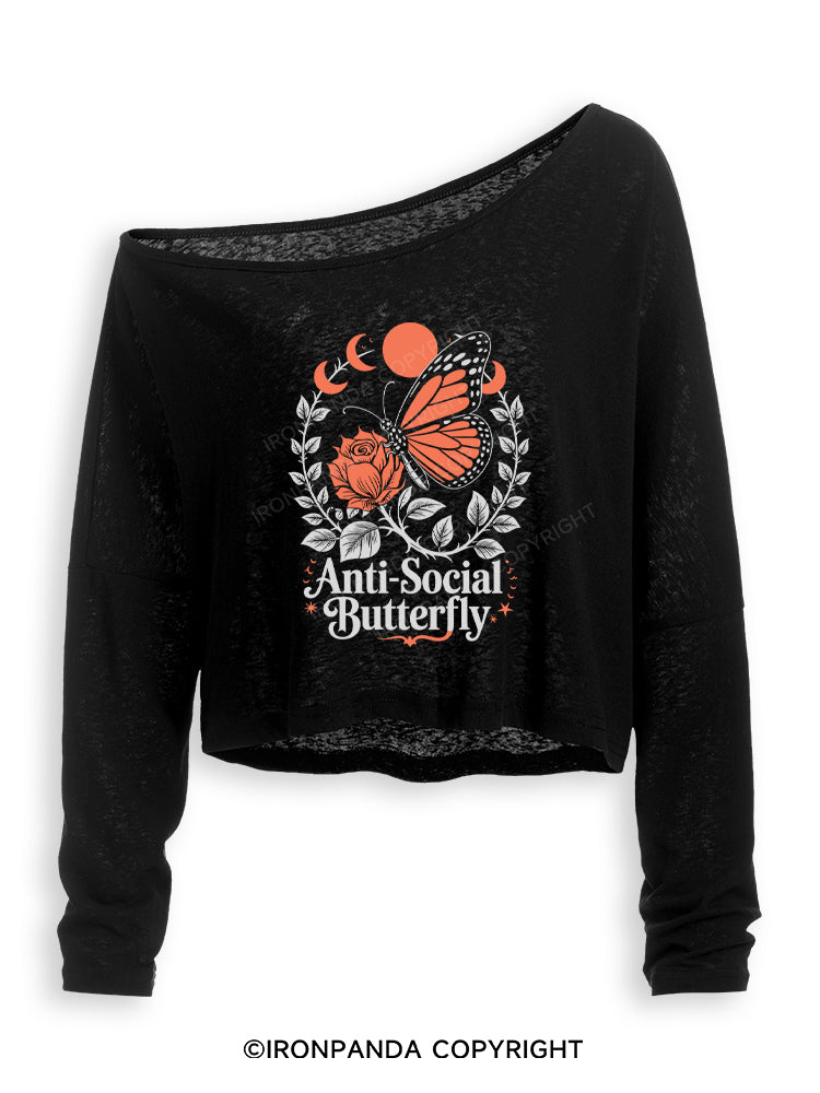 ANTI-SOCIAL BUTTERFLY Off Shoulder Long Sleeve Crop Top