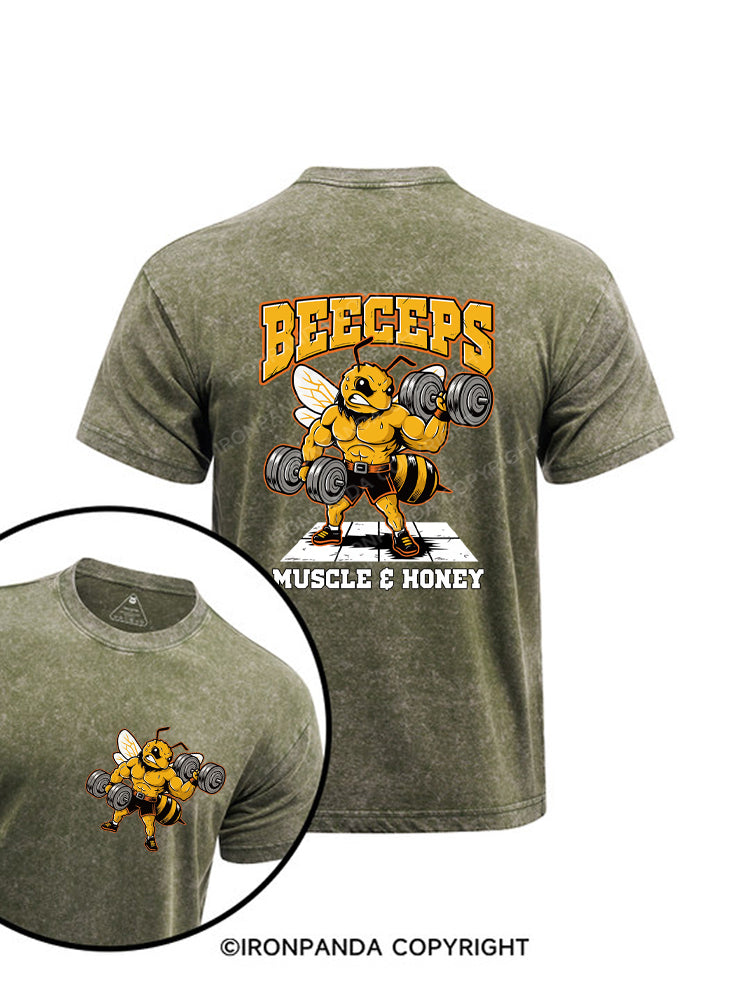 BEECEPS MUSCLE & HONEY Printed Washed Gym Shirt