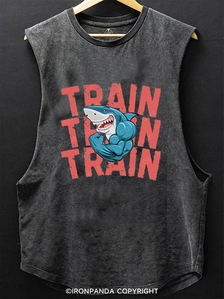 Funny Train Shark Scoop Bottom Cotton Tank