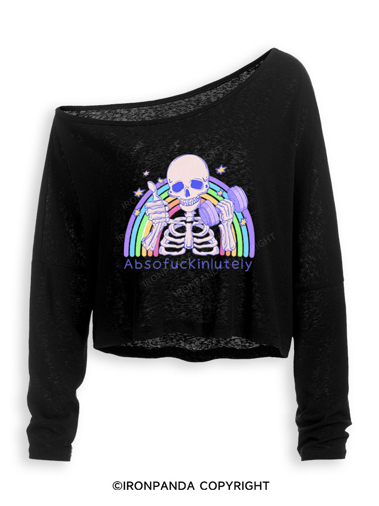 ABSOFUCKINLUTELY GYM SKELETON Off Shoulder Long Sleeve Crop Top