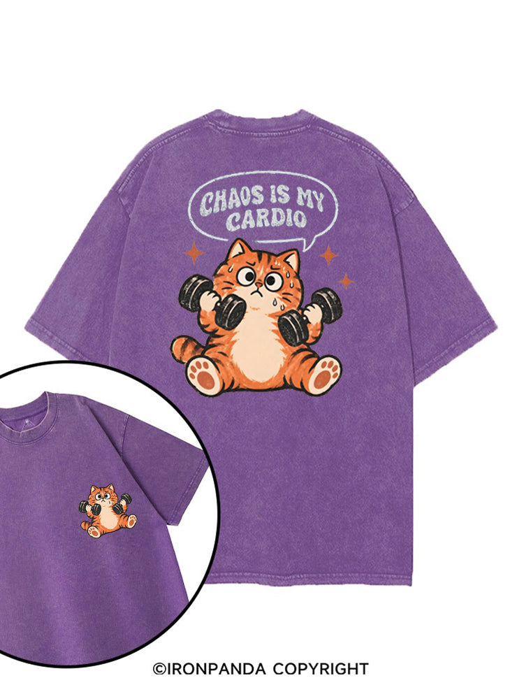 CHAOS IS MY CARDIO GYM KITTY printed Gym Shirt