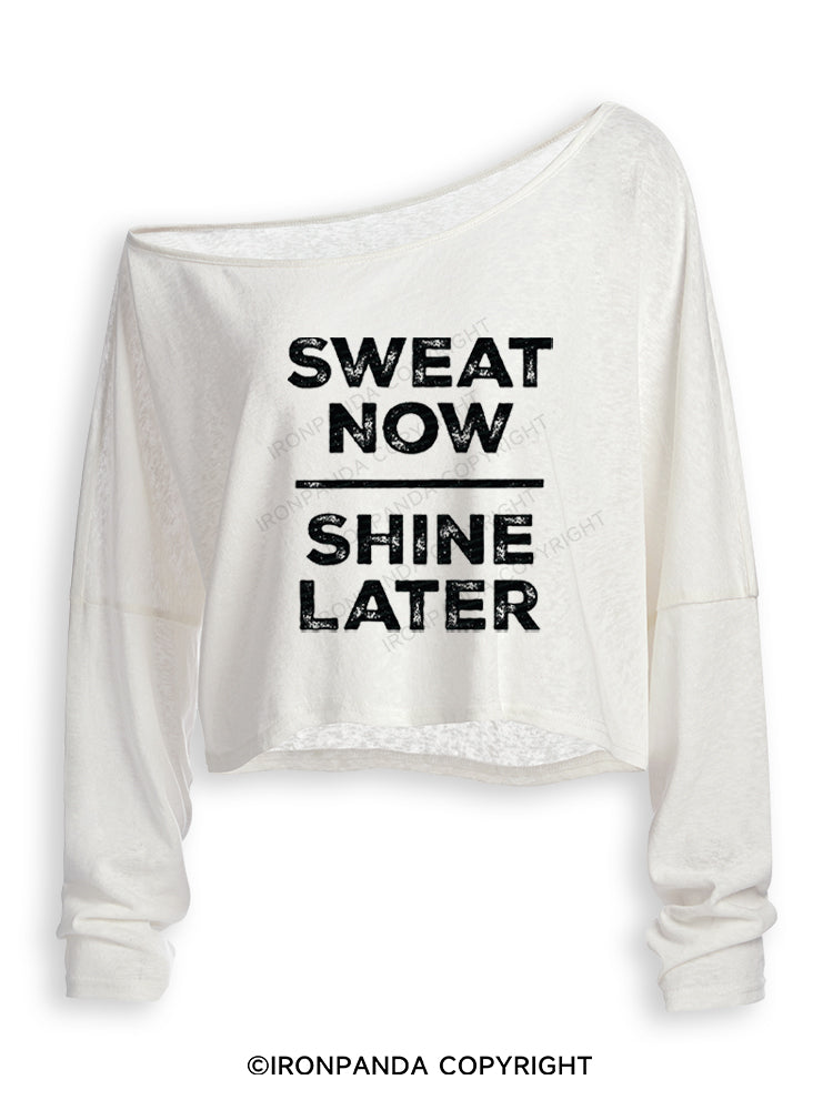 SWEAT NOW SHINE LATER WORKOUT Off Shoulder Long Sleeve Crop Top