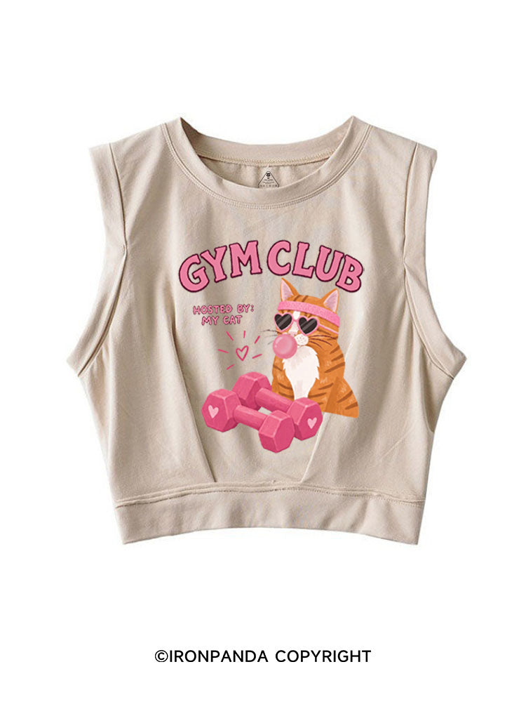 GYM CLUB HOSTED BY MY CAT SLEEVELESS CROP TOPS