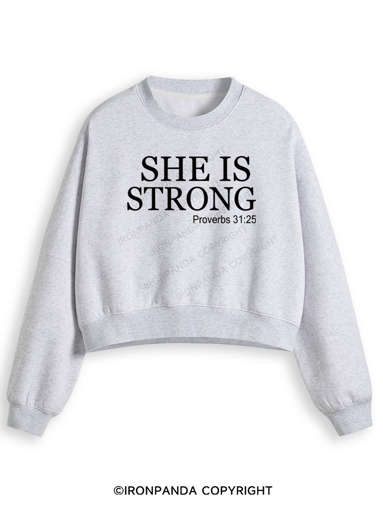 SHE IS STRONG Fleece Crop Sweatshirt