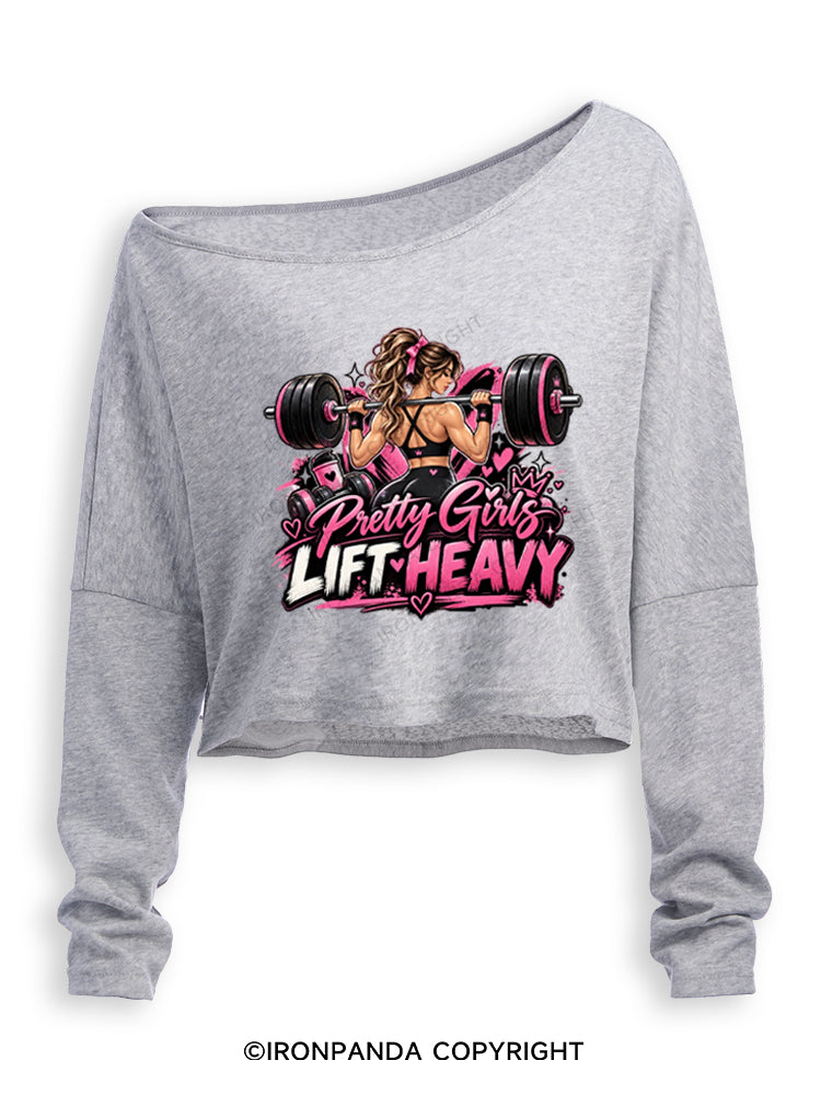 Pretty Girls Lift Heavy Off Shoulder Long Sleeve Crop Top