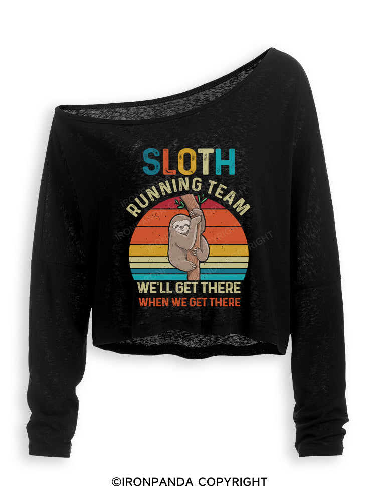 SLOTH RUNNING TEAM Off Shoulder Long Sleeve Crop Top