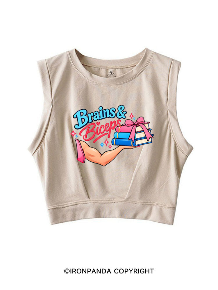 BRAINS & BICEPS SLEEVELESS CROP TOPS