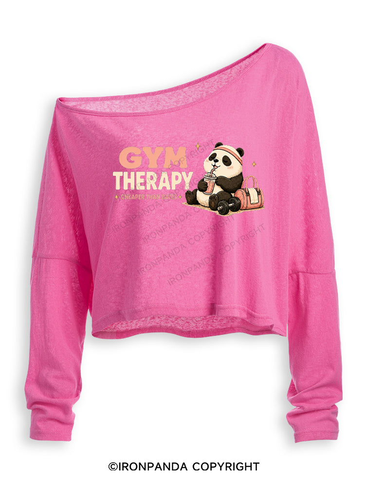 Gym Therapy Cheaper Than Dates Off Shoulder Long Sleeve Crop Top