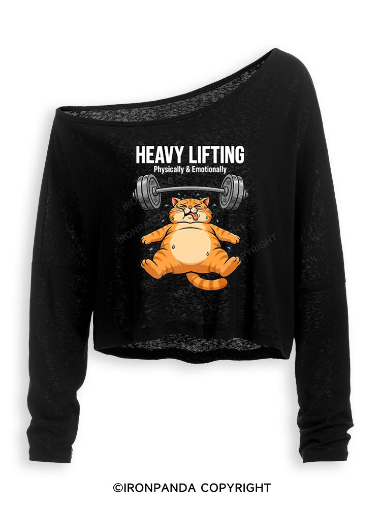 HEAVY LIFTING PHYSICALLY & EMOTIONALLY Off Shoulder Long Sleeve Crop Top