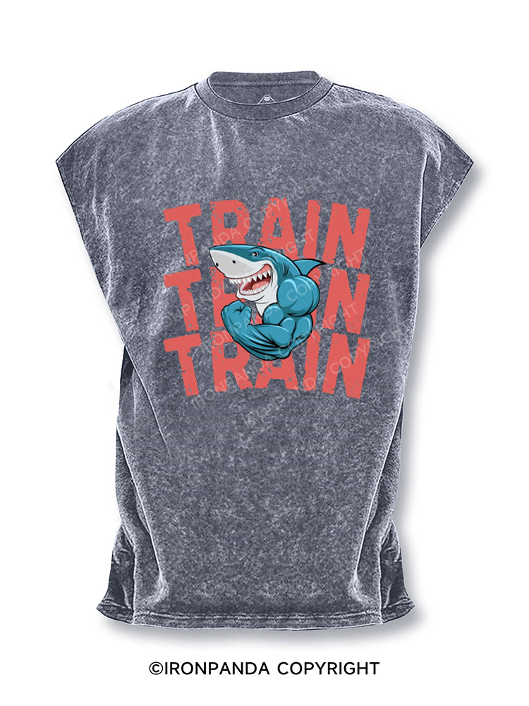 Funny Train Shark Cut Off Tank