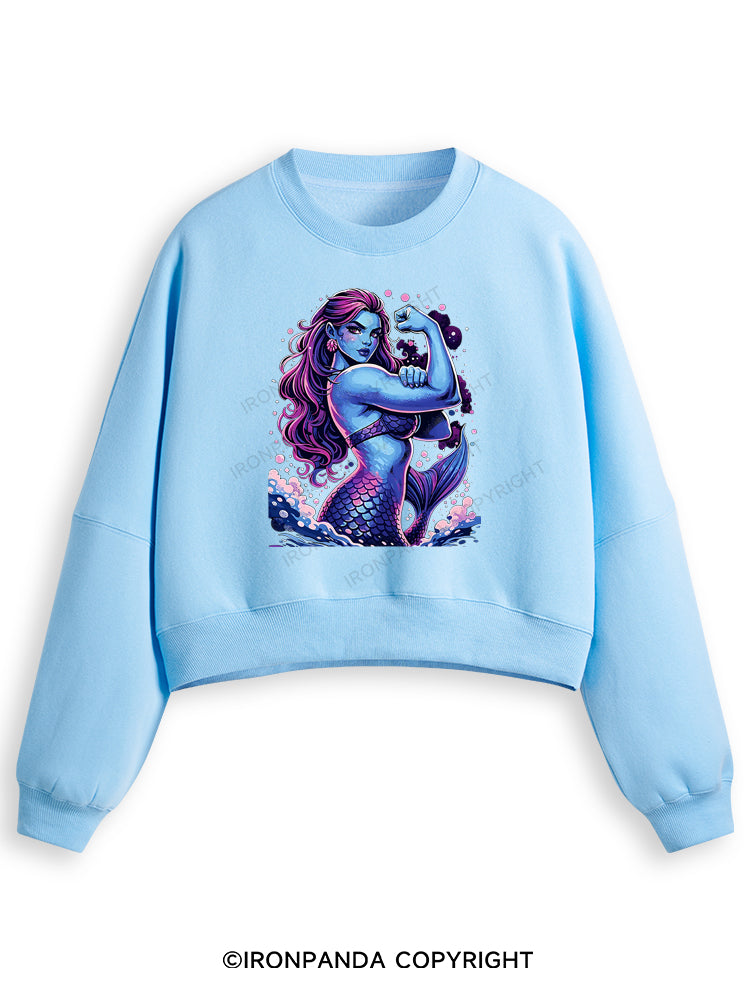 STRONG MERMAID SHOWS OFF BICEPS Fleece Crop Sweatshirt