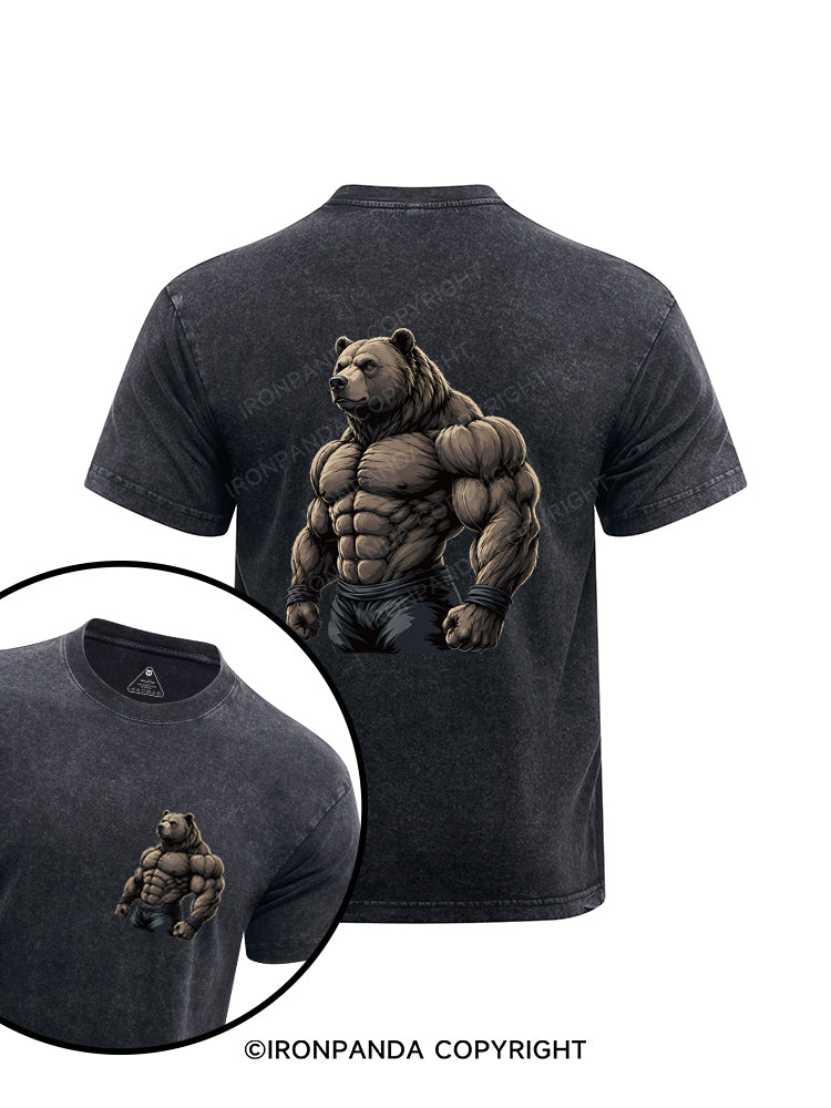 Muscular Bear Bodybuilder Printed Washed Gym Shirt