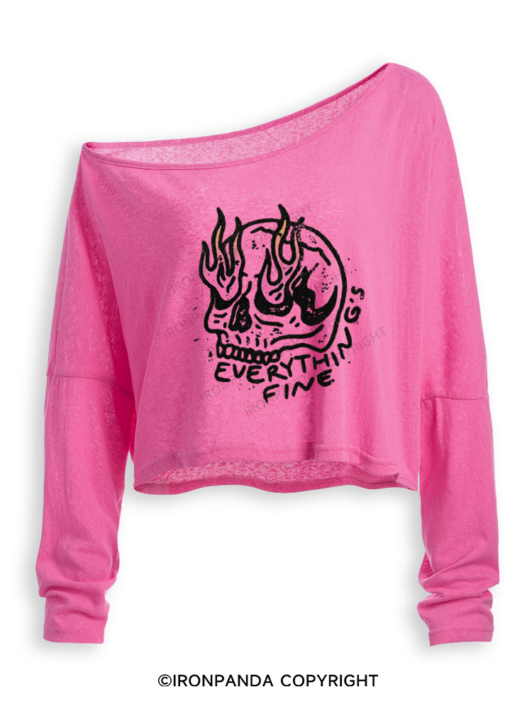 Everything is Fine Funny Skeleton Off Shoulder Long Sleeve Crop Top
