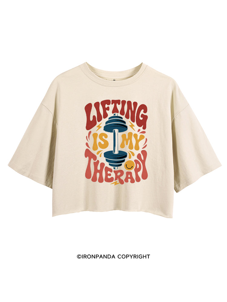 LIFTING IS MY THERAPY FUNNY WORKOUT CROP TOPS