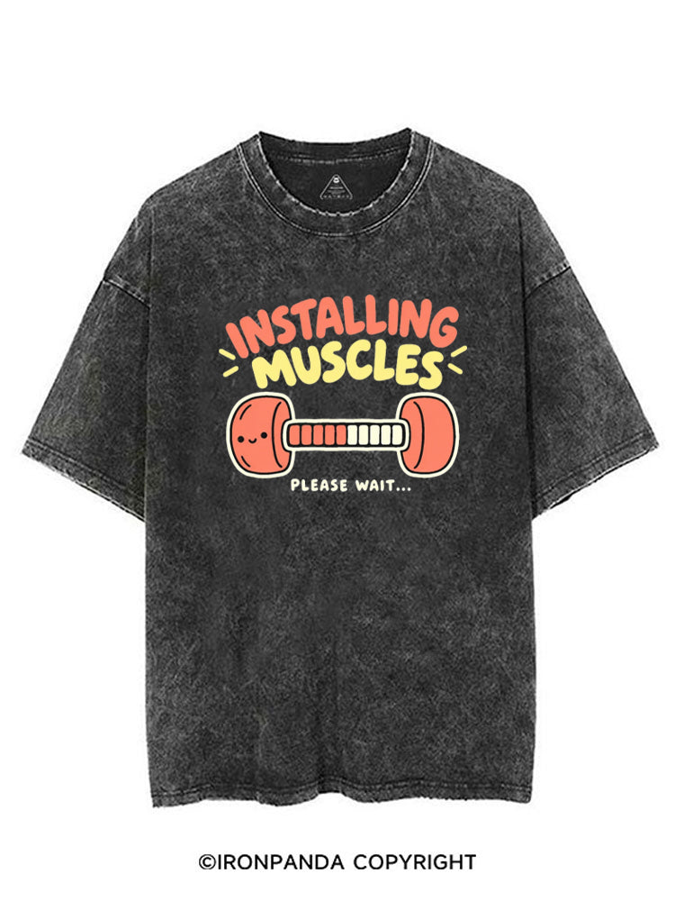 Installing Muscles Please Wait Smiling Dumbbell VINTAGE GYM SHIRT