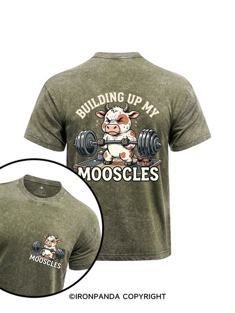 Building Up My Mooscles Printed Washed Gym Shirt