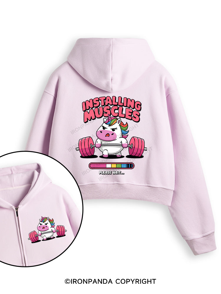 INSTALLING MUSCLES Fleece Crop Zip Up Hoodie