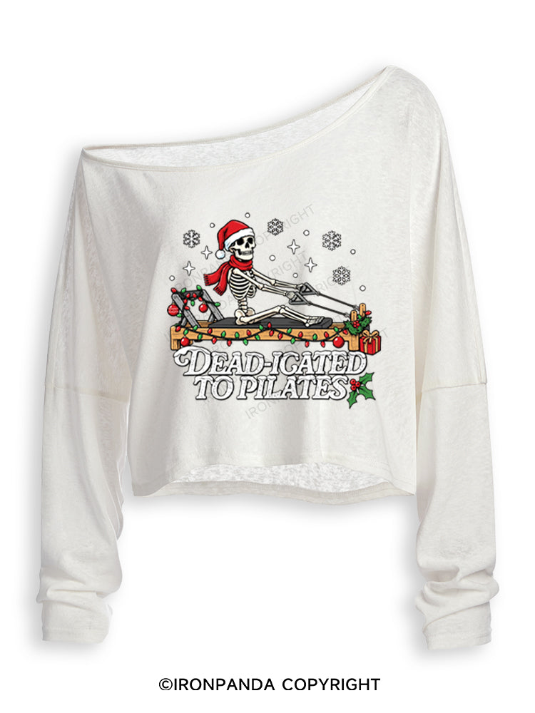 Dead-icated to Pilates Off Shoulder Long Sleeve Crop Top