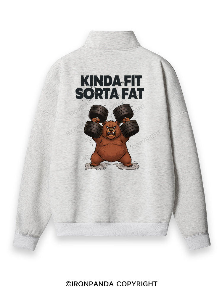 KINDA FIT SORTA FAT Back Printed Quarter-Zip Fleece Sweatshirt