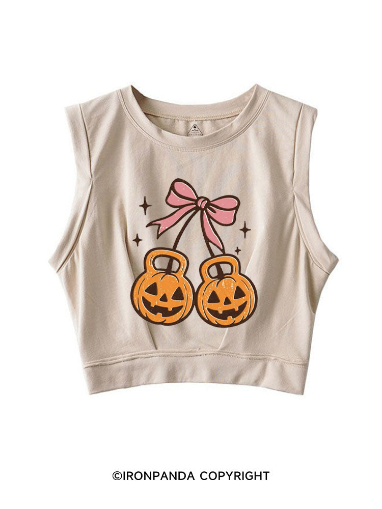 CHERRY PUMPKIN KETTLEBELL HALLOWEEN SLEEVELESS CROP TOPS