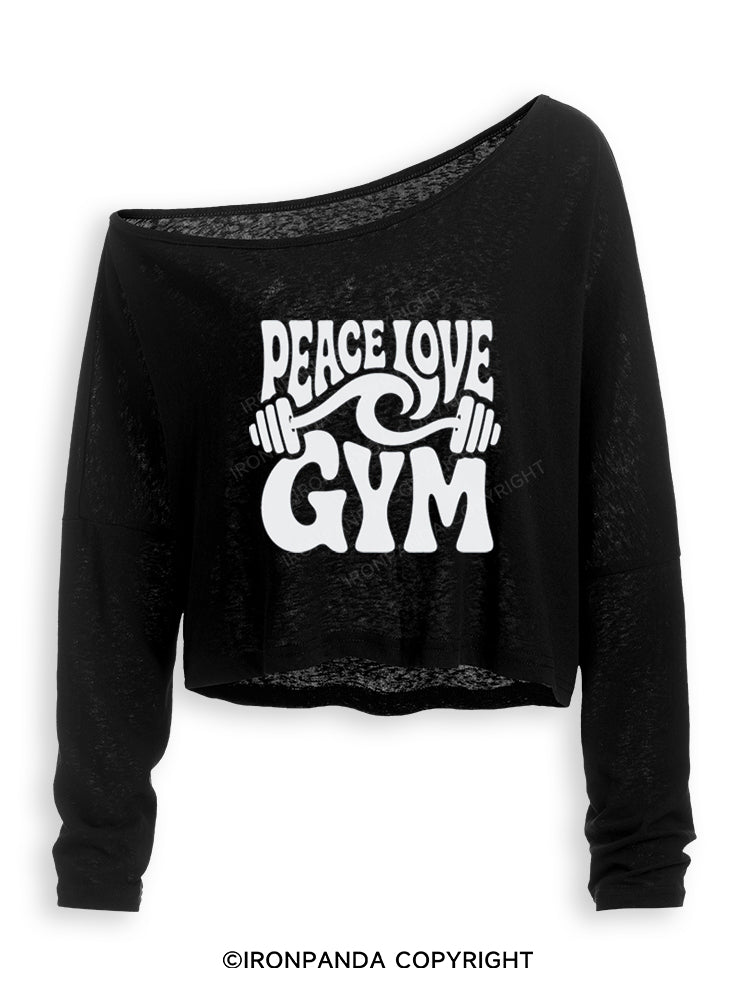 PEACE LOVE GYM Off Shoulder Long Sleeve Crop Top