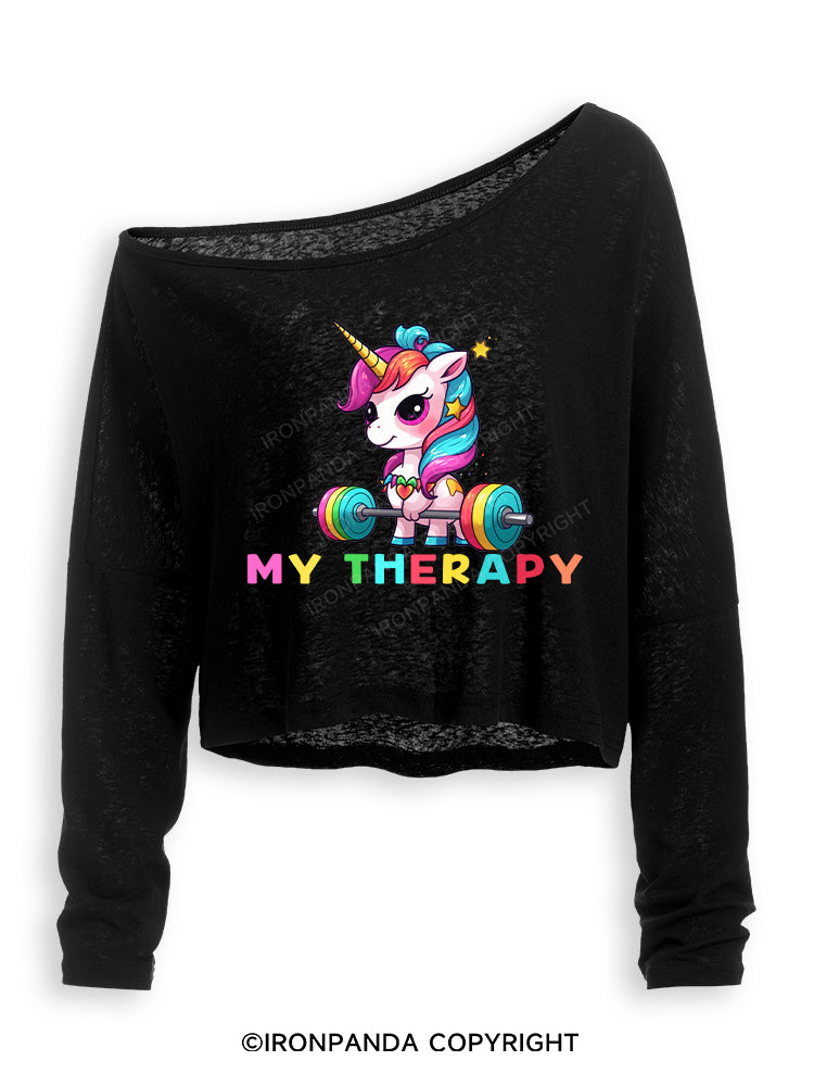 UNICORN MY THERAPY Off Shoulder Long Sleeve Crop Top