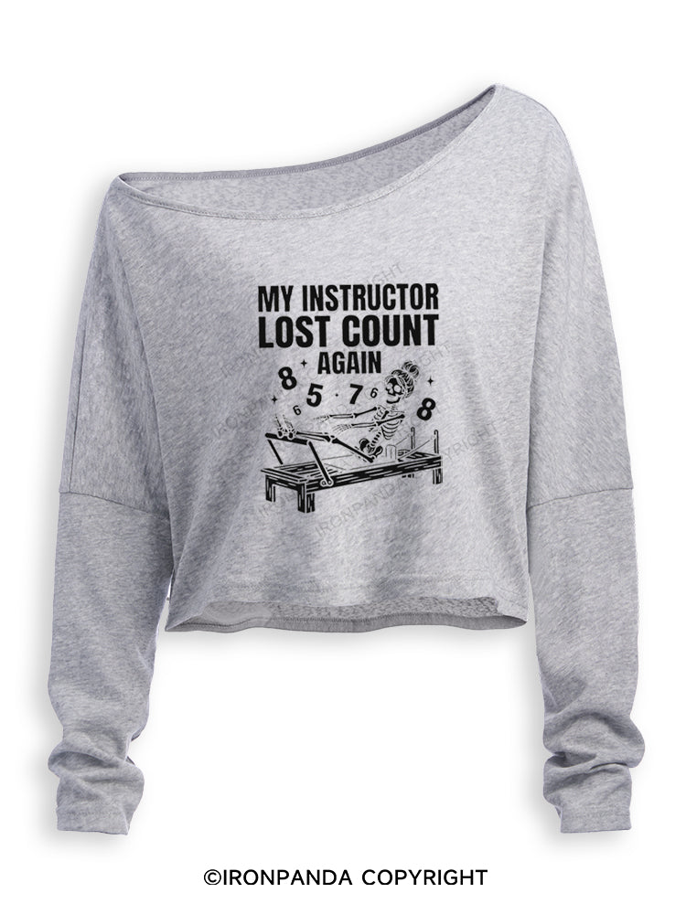 MY INSTRUCTOR LOST COUNT AGAIN SKELETON REFORMER Off Shoulder Long Sleeve Crop Top