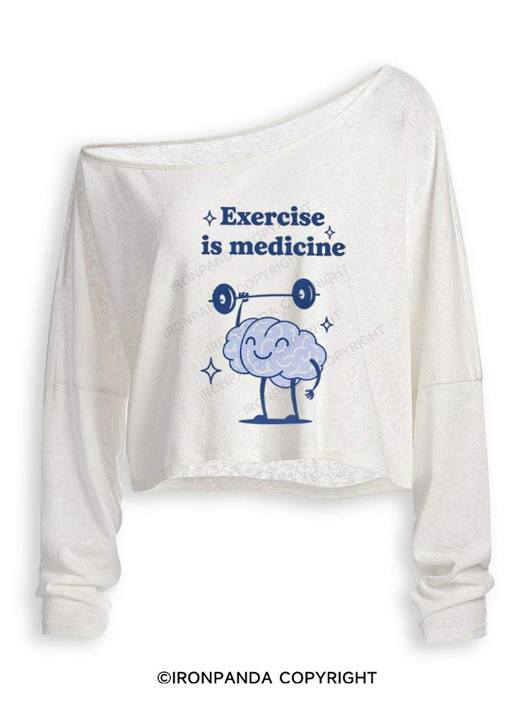 Exercise is Medicine Off Shoulder Long Sleeve Crop Top